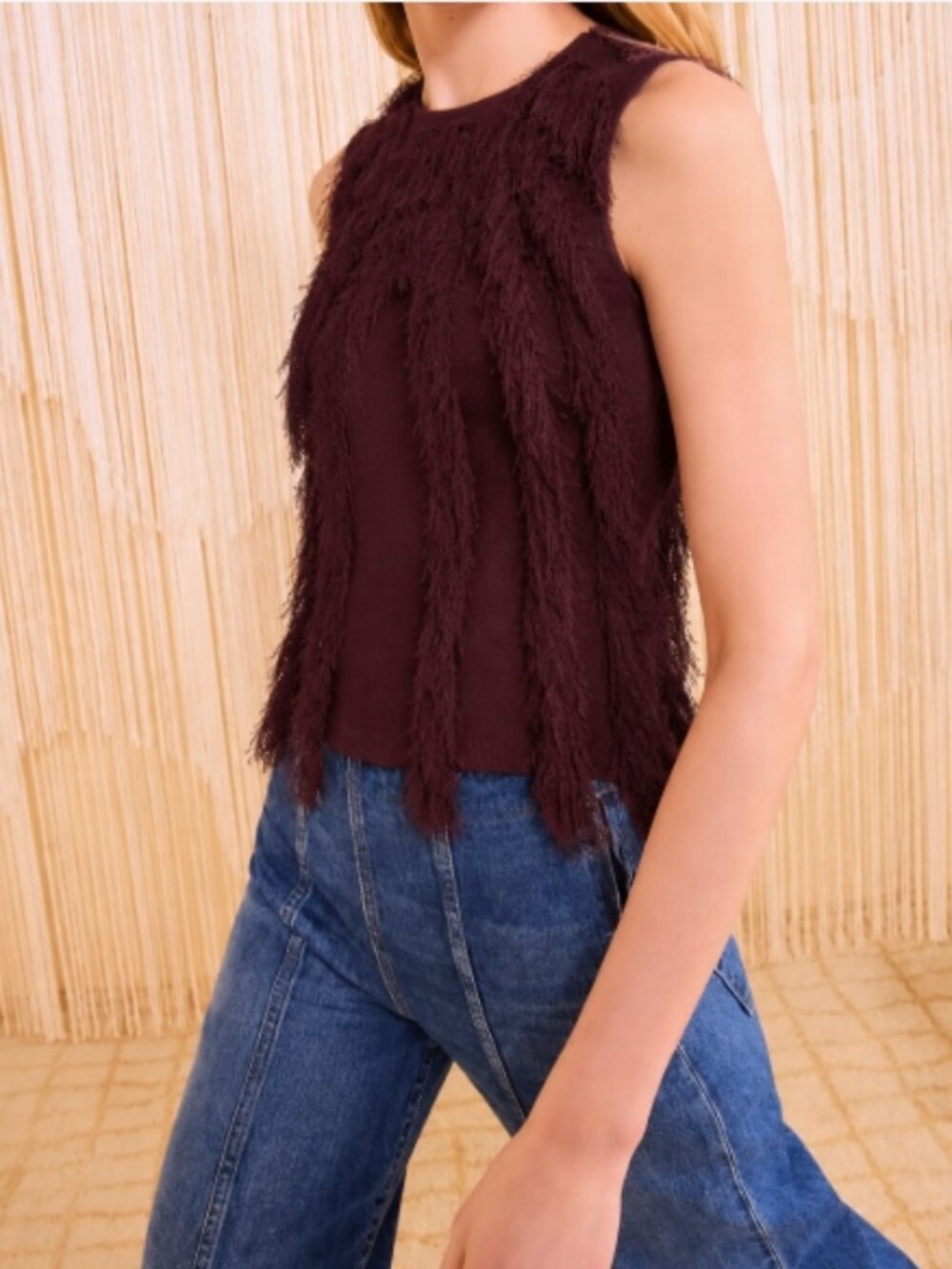 NWOT ULLA JOHNSON Bonnie Sleeveless Knit Fringe Top in Mahogany S $490